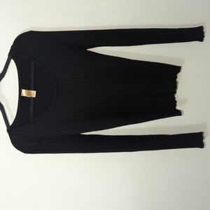 LEL Long Elegant Legs Black Ribbed V-neck Sweater Women's Size XL